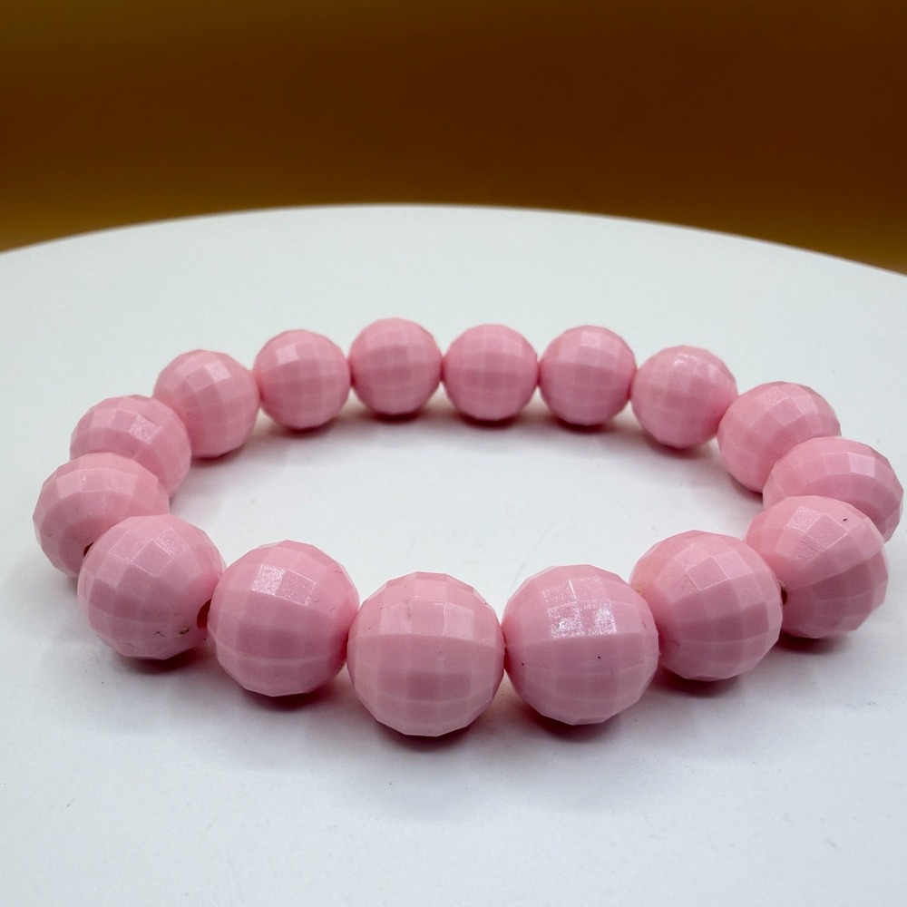 Pink Faceted Round Bead Stretch Bracelet Chunky Coquette Y2K Statement Boho Gift